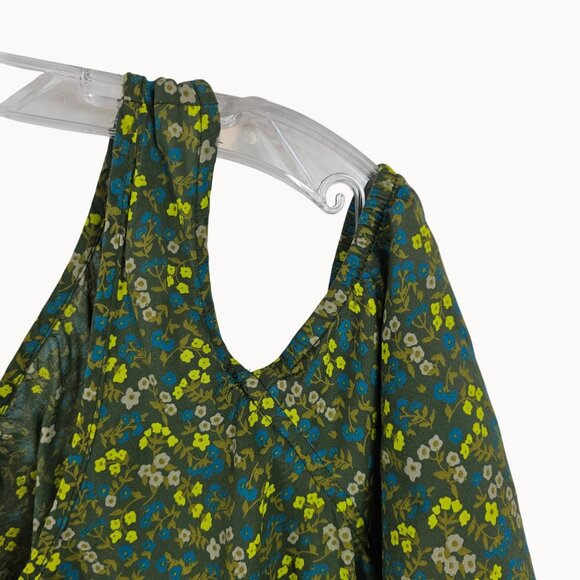 Dainty Floral Cottage Boho Cabincore Cold Shoulder Blouse Prana Green Yellow XL - Picture 5 of 10